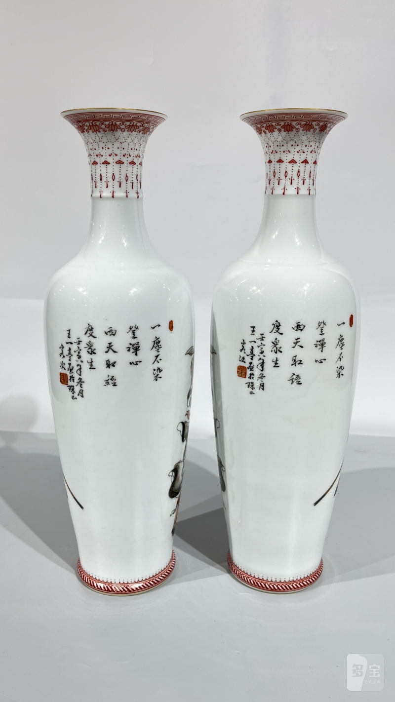 民国 王一亭 墨彩西游记瓶一对 - 图4